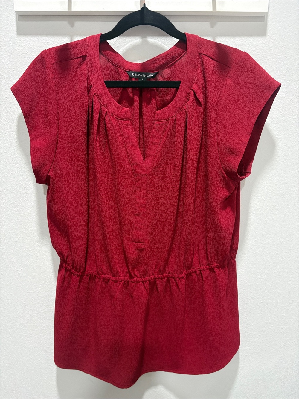 41 Hawthorn Red Short-Sleeve Pleated Waist Blouse
